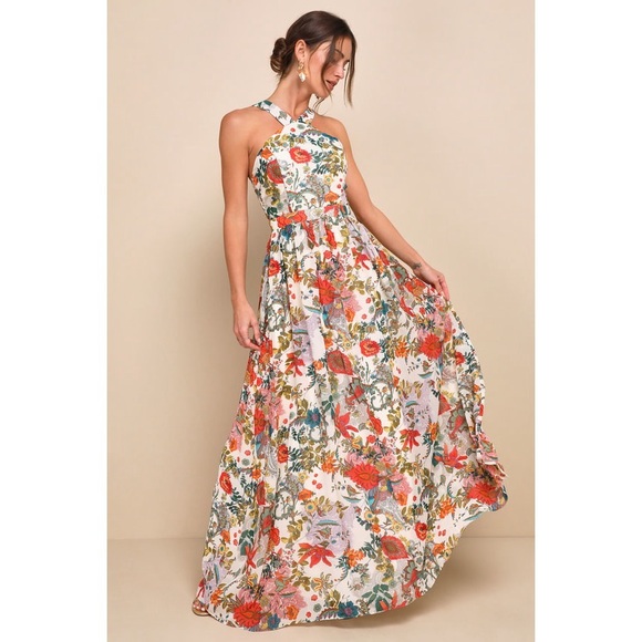 Lulus | Lilja Cream Floral Print Maxi Dress - Picture 8 of 8